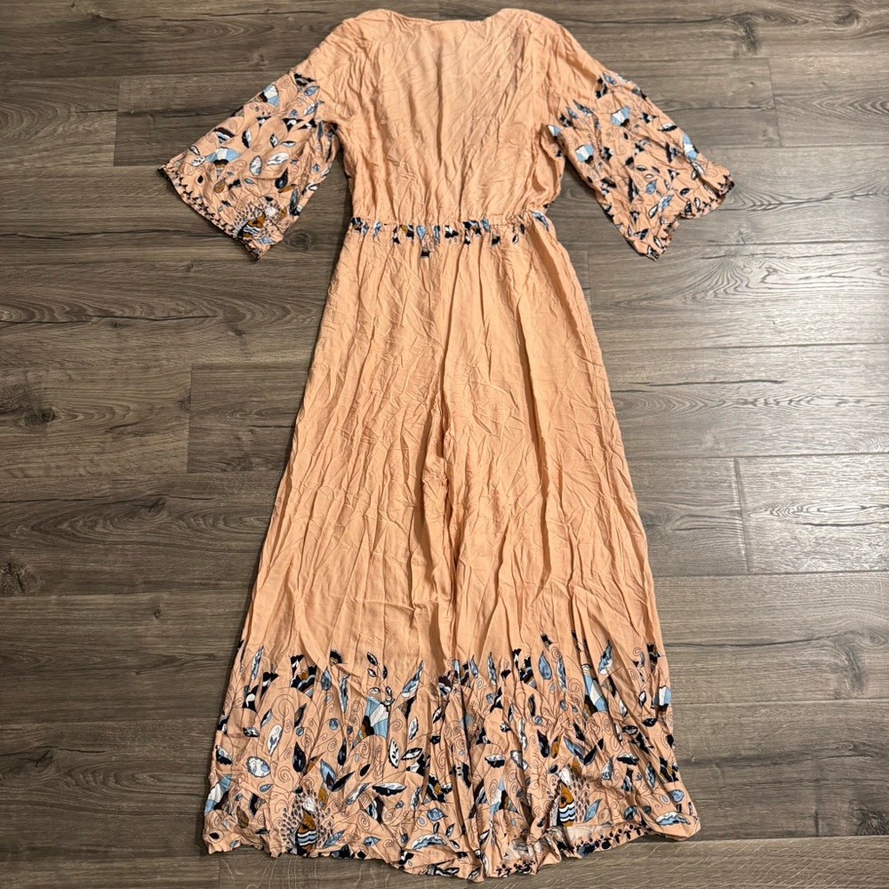 Anthropologie Jaase Floral Dandelion Wide Leg Jumpsuit Peach Blue Size XL Women - Picture 7 of 13